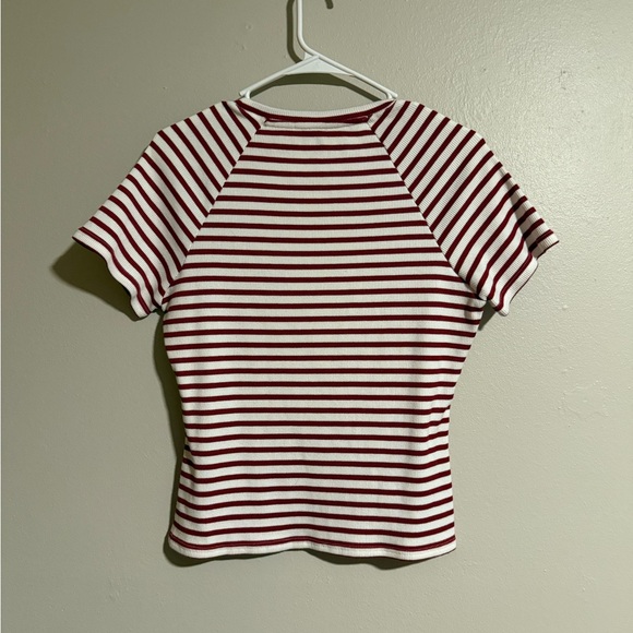 PAIGE Women's Bijou Tee Red and White Striped Top Size Large - Picture 2 of 4